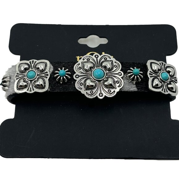 NWT Noir Faux Fur Animal Print and Silver Conch Bracelet - Picture 6 of 6